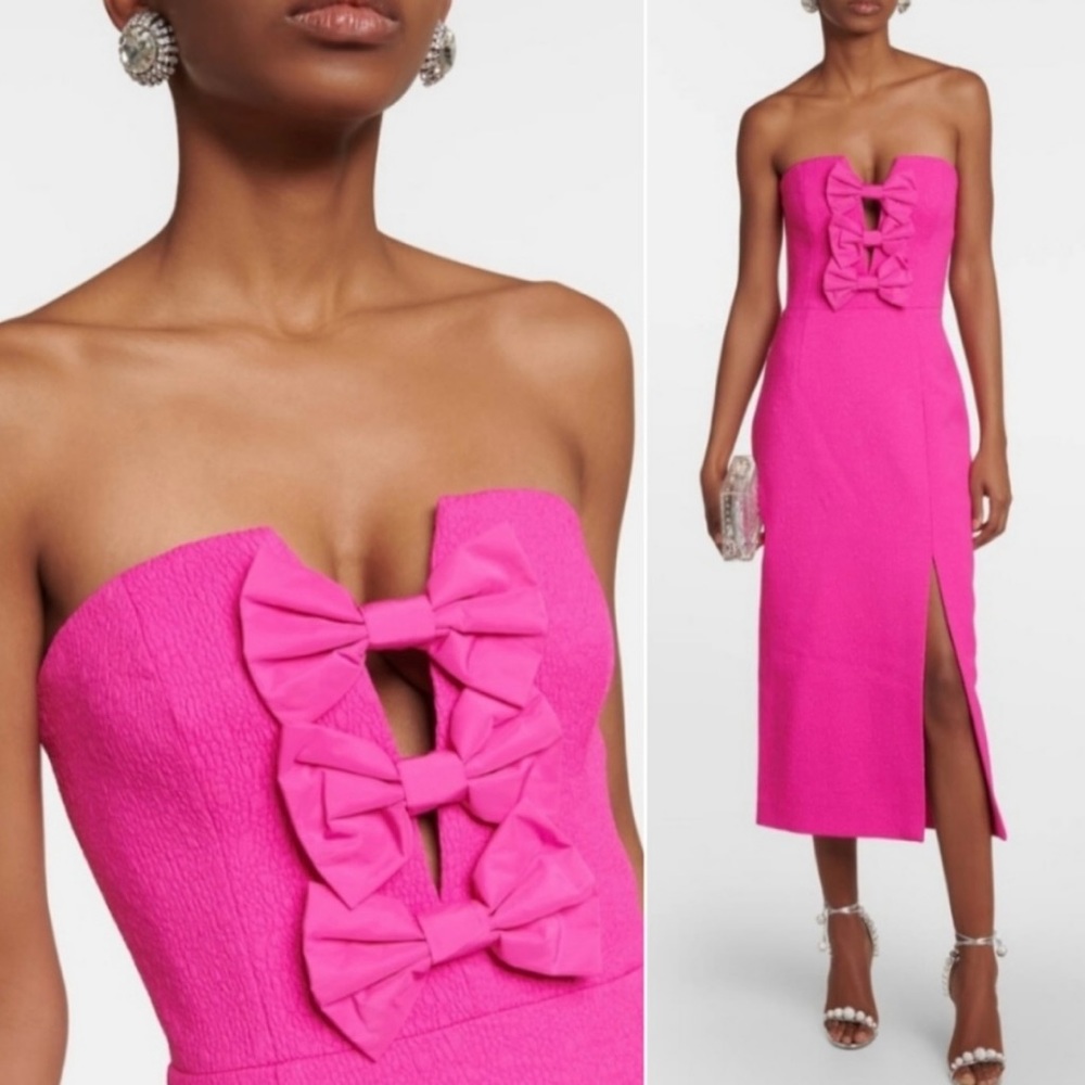 Rebecca Vallance Cecily pink bow midi dress